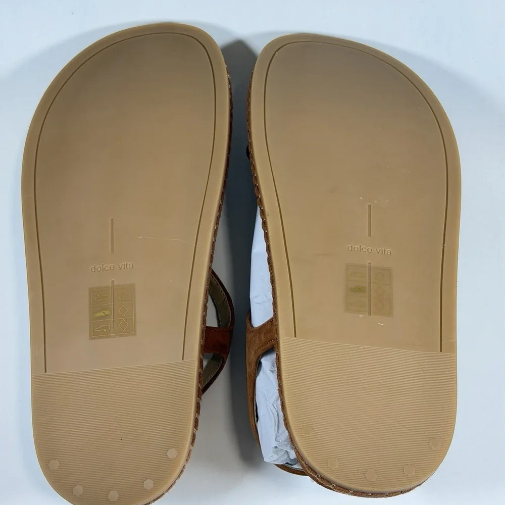 Dolce Vita Brown Suede Toe-Ring Sandals with Green Accents